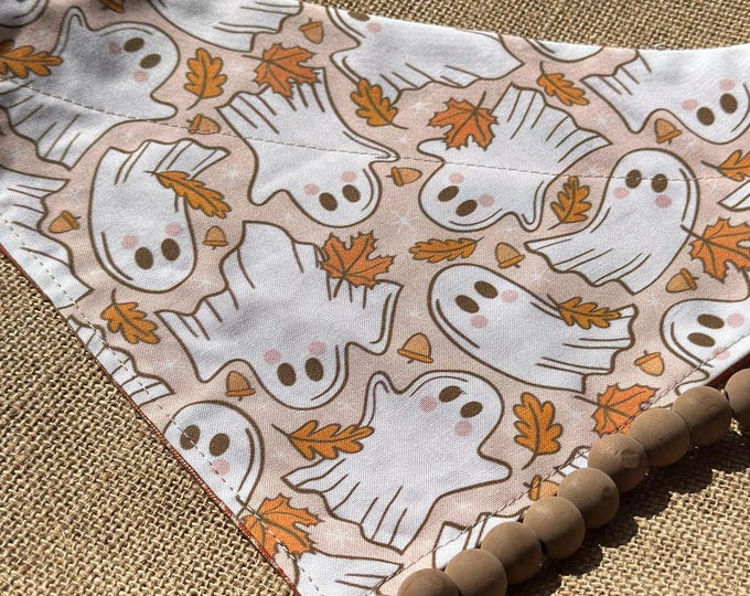 Featured listing image: Ghost Dog Bandana/Reversible Dog Bandana/HalloweeGhosts and Plaid/Fall Bandana/Pet/Cat/Bandana/Plaid Scrunchie