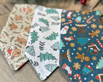 Christmas Dog Bandana/ 3 reversible styles/Whimsical Christmas Trees/Moose/Ginger Bread man/Over the Collar  Tie On Bandana/Cat/Pet/Holiday