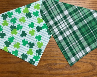 St Patrick's Day Dog Bandana/Pet Bandana/Shamrocks with Stripes Bandana/Green Plaid Bandana/Fun Dog Bandana