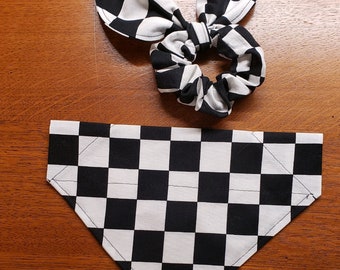 RACE DAY Dog Bandana/Over the Collar Bandana/Tie On Bandana/Race Flag Bandana/Matching Face Mask/Matching Hair Scrunchie/Pet Bandana/Racing