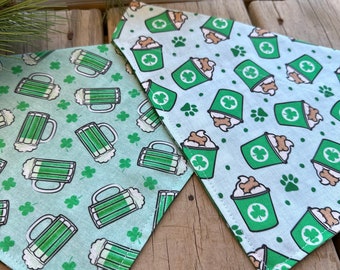 St Patrick's Dog Bandana/ St Patricks Pup Cup Bandana/ Green Beer Bandana/Over the Collar or Tie On Bandana/Cat or Pet Bandana/