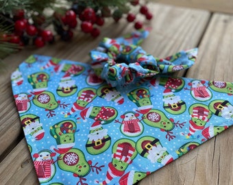 Christmas Avocado Bandana/ Over the Collar Bandana Or Tie ON Bandana with Matching Hair Scrunchie/Match your pet/ FUN Christmas Avocados