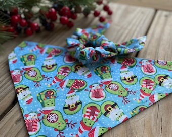 Christmas Avocado Bandana/ Over the Collar Bandana Or Tie ON Bandana with Matching Hair Scrunchie/Match your pet/ FUN Christmas Avocados