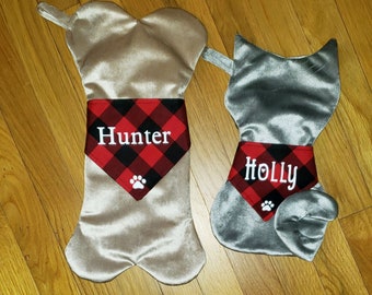 Christmas Stocking Dog or Cat/NEW Improved Fabric/Elegant and plush/Personalized bandana for the stocking/Dog Cat Christmas Stocking/Easter