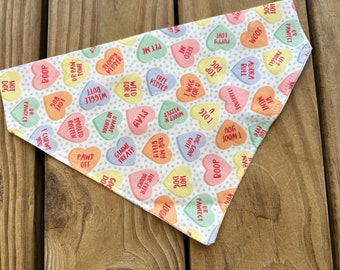 Valentine Dog Bandana /Conversation Hearts Dog Bandana/Dog Convo Hearts/Over the Collar/ Slide on Collar Bandana/Tie On Bandana