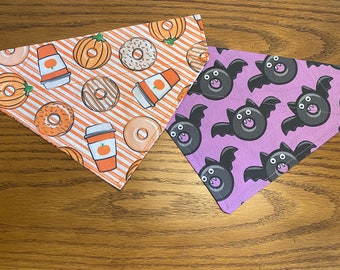 Fall Donut Cappuccino Dog Bandana/Purple Bats Bandana/Pupuccino Dog Bandana/Donut Pet Bandana/Fall Bandana/Fun Fall Bandana/dog bandana