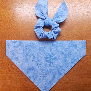 Marbled Blue Dog Bandana with Matching Face Mask and Hair Scrunchie/Tie on dog bandana/ over the collar/Pet Bandana/Cat Bandana/Match my Dog
