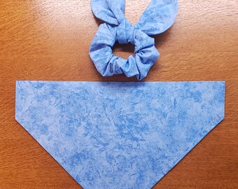 Marbled Blue Dog Bandana with Matching Face Mask and Hair Scrunchie/Tie on dog bandana/ over the collar/Pet Bandana/Cat Bandana/Match my Dog