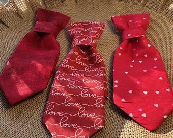 Valentine's Ties for Dogs/Tie for dog/ Valentine Hearts, Love and Red Ties/ Tie slides on pets collar