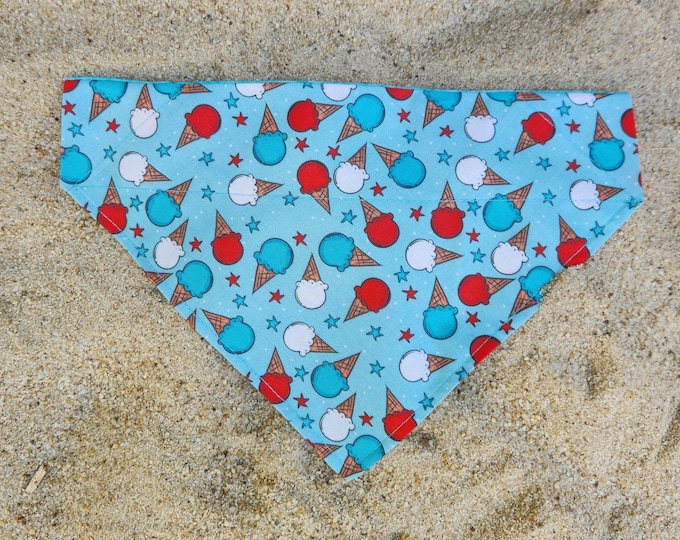 Featured listing image: Summer Bandana/Ice Cream Cone Bandana/Pet Bandana/Over the Collar or Tie ON Bandana/Red, White and Blue Ice Cream Cones.