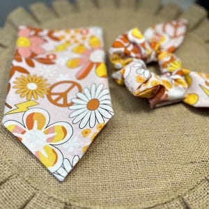 Dog Bandana/Retro Floral Bandana with Matching Hair Scrunchie/Spring or Summer Bandana for Pet/Cat Bandana/Over the Collar or Tie On bandana