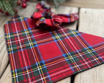 Traditional Christmas Plaid Bandana/Dog Bandana/Cat Bandana/Matching Plaid Hair Scrunchie/Over the Collar or Tie ON Bandana/Christmas Plaid