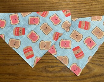 PB&J Dog Bandana/Fun Peanut Butter and Jelly Dog Bandana/Over the Collar or Tie ON Bandana