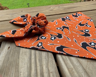 Halloween Dog Bandana/Scaredy Cat Pet Bandana with Matching Hair Scrunchie, Headband or Face Mask/Over Collar or Tie on Bandana/Matching SET