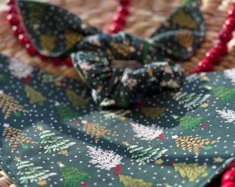 Christmas Dog Bandana/Retro Christmas Icons/ Green Plaid/Dog, Cat, Pet Bandana/Matching Hair Scrunchie