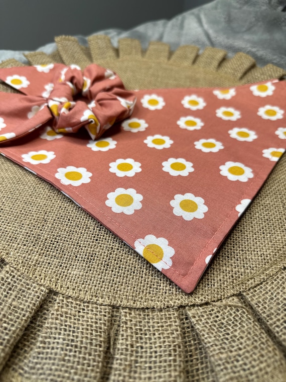 Dog Bandana/Retro Floral Bandana with Matching Hair Scrunchie/Spring or Summer Bandana for Pet/Cat Bandana/Over the Collar or Tie On bandana