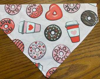 Valentine Dog Bandana/Valentine Puppyccino and donuts bandanas/Pet Bandanas/Over Collar or Tie On /