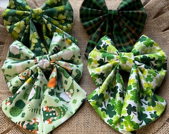 St. Patrick's Dog Bow Ties/ Sailor Bow/ Green Plaid Bow/ Clover Bow Tie/Shamrock Bow/Slide on Collar Bow/Pet Bow