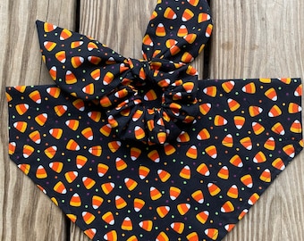 Candy Corn Dog Bandana/Pet Bandana/Fall Bandana with matching Face Mask and Hair Scrunchie/Candy Corn matching set/dog bandana/bandana