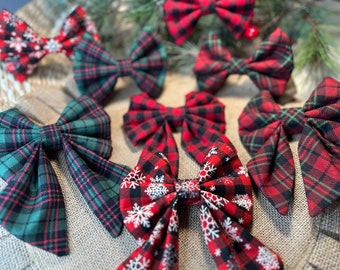 Christmas Plaid Bows/Sailor Bow and Bow/Bow Ties/Bows slide onto collar/