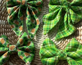St. Patrick's Dog Bow Ties/ Sailor Bow/ Green Plaid Bow/ Beer Bow Tie/Slide on Collar/St Patrick's Day Bows/Bow/Pet Bow
