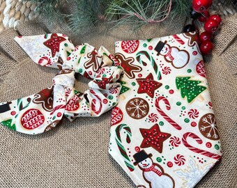 Christmas Dog Bandana/Christmas cookies and candies pattern/Dog, Cat, Pet Bandana/Matching Hair Scrunchie