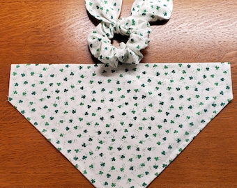 Shamrock Dog Bandana/Over the Collar Bandana/Tie On Bandana/Match my Dog/Matching Hair Scrunchie/Matching Face Mask/St Patrick's Day Dog SET