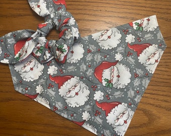 Christmas Bandana Set/Santa Dog Bandana/Cat bandana/Pet Bandana/Over collar or Tie on bandana/matching Santa Face Mask and Hair Scrunchie