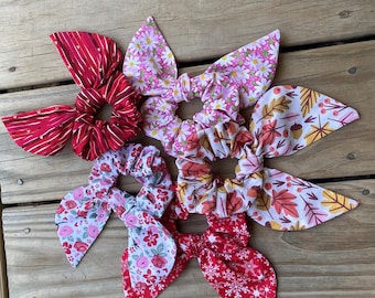 Scrunchie Collection/ Custom Scrunchies/ Scrunchies with Bow or Tie ends/Hair Tie/ GIFT//Ladies or Girls Gift
