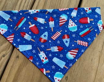Patriotic Dog Bandanas/ Rescued and LOVED Bandana/ Patriotic Popsicles/over the collar or tie on Bandanas/Pet Bandanas