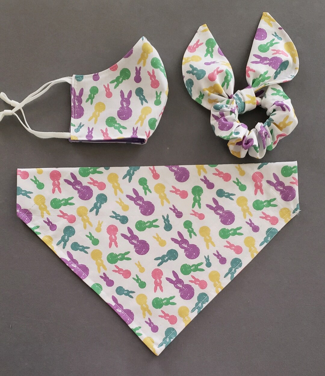 Easter Dog Bandana/multicolored Bunnies Bandanas With Matching Face