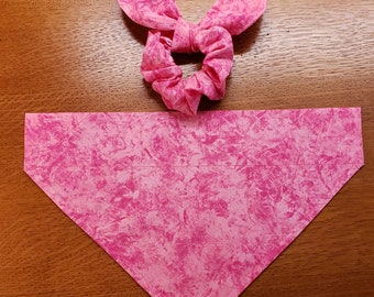 Marbled Pink Dog Bandana , and Hair Scrunchie for Owner/Pet Bandana/Cat Bandana/Tie On bandana/Over Collar Bandana/