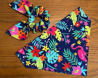 Tropical Dog Bandana , matching human Hair Scrunchie/over the collar bandana/tie on bandana/Matching sets/Cat Bandana/summer set