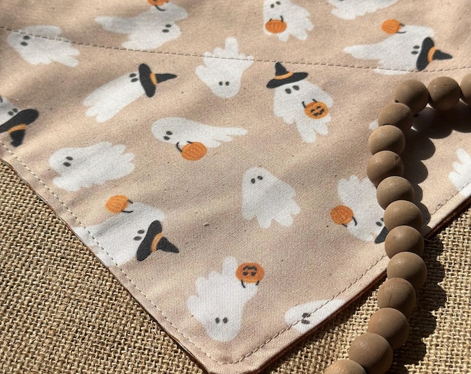 Featured listing image: Ghost bandana/Reversible Dog Bandana/Cute Ghosts and Plaid/Fall Bandana/Pet/Cat/Bandana/Plaid Scrunchie