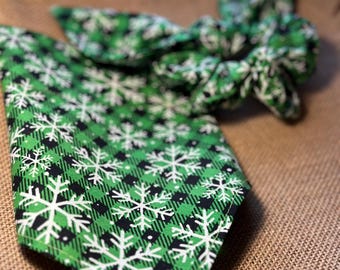 Christmas Green Plaid Dog Bandana/Green Plaid with Snowflakes pattern/Snowflake/winter bandana/Dog, Cat, Pet Bandana/Matching Hair Scrunchie
