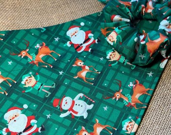 Christmas Dog Bandana/Retro Christmas Icons/ Green Plaid/Dog, Cat, Pet Bandana/Matching Hair Scrunchie