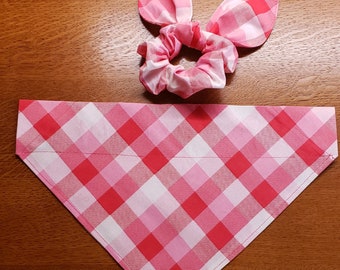 Plaid Dog Bandana with Matching Hair Scrunchie and Face Mask/Tie on and Over Collar Bandana/Matching Sets for Dog and Owner