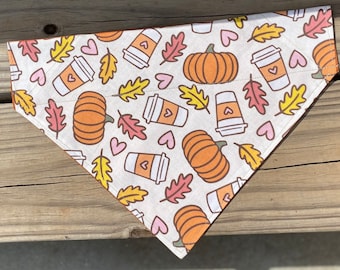 Pumpkin Latte Dog Bandana/Pet Bandana/Over the Collar Bandana/Tie ON Bandana/Pumpkin Spice Bandana/Fall Bandana