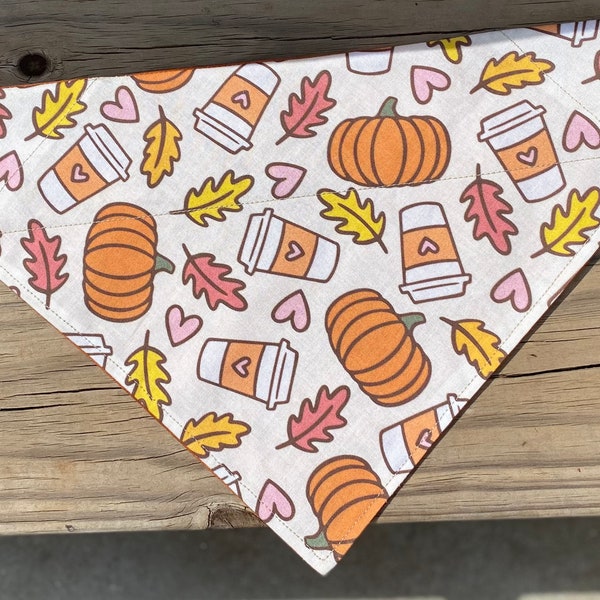 Pumpkin Latte Dog Bandana/Pet Bandana/Over the Collar Bandana/Tie ON Bandana/Pumpkin Spice Bandana/LIMITED STOCK