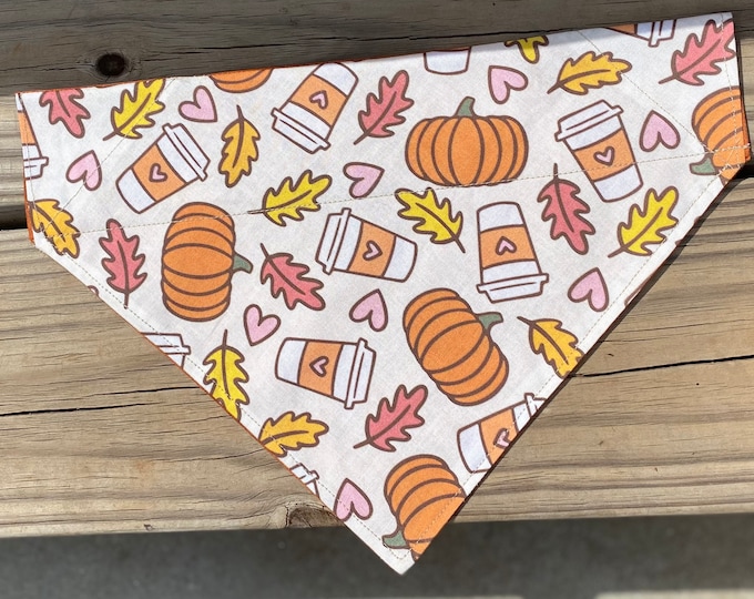 Featured listing image: Pumpkin Latte Dog Bandana/Pet Bandana/Over the Collar Bandana/Tie ON Bandana/Pumpkin Spice Bandana/Fall Bandana