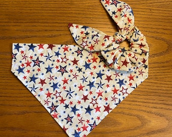 Stars Dog Bandana,  Matching Hair Scrunchie/Pet Bandana/Patriotic Bandana/Cat Bandana/Matching set