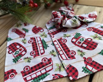 Christmas Dog Bandana/Winter Dog Bandana/Campers bandana/Over Collar or Tie ON bandana/Matching Hair Scrunchie/Cat Bandana/Pet
