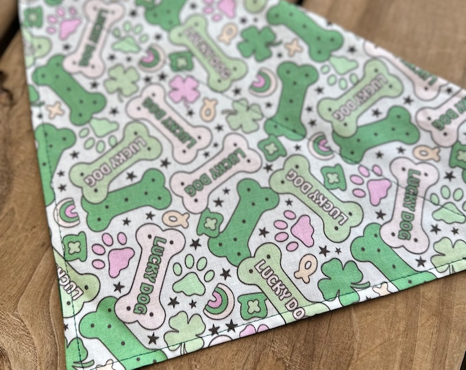 Featured listing image: St Patrick's Day/Dog Bandana/Lucky Dog Bandana/Over the Collar, Slide on Collar Bandana/Tie ON Bandana/FUN Bandana/