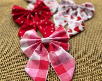 Valentine's Sailor Bows or Bow Ties/ Slide on the Collar Bows/Hearts Sailor Bow or Bow Tie/Pink Plaid Bows/Floral Bows