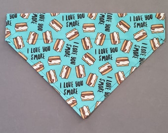 I Love You S'More Dog Bandana, Over the Collar Bandana, Tie On Bandana, Cat Bandana, Pet Bandana, Summer Bandana, Cute Say Bandana,