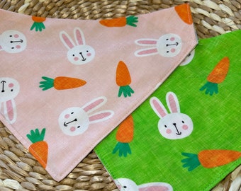Easter Dog Bandana/Easter Bunnies and Carrots/Over the Collar or Tie On Bandana/Pet/Cat/Reversible bandana