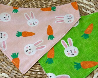 Easter Dog Bandana/Easter Bunnies and Carrots/Over the Collar or Tie On Bandana/Pet/Cat/Reversible bandana