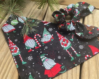 Christmas Gnomes Dog Bandana/Fun Christmas Gnomes Pet Bandana/Over the Collar or Tie On Bandana