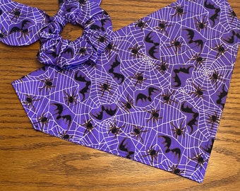 Purple Spider Webs Dog Bandana/Pet Bandana/Halloween Spiders and Spider webs/matching Hair Scrunchie and Face Mask/Halloween sets/Match Set