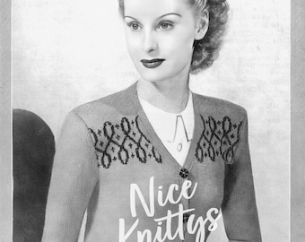 Vintage 1940's Knitting Pattern for Women's Fair Isle Patterned Cardigan to fit 36inch bust, PDF Digital Download